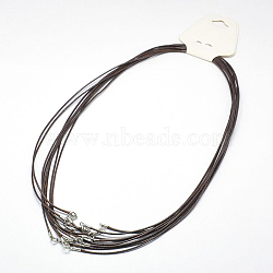 Waxed Cotton Cords, for Necklace Making, with Sterling Silver Findings and Spring Ring Clasps, Brown, Platinum, 458x1mm(X-NCOR-E004-1B)