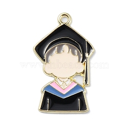 Graduation Theme Alloy Enamel Pendants, Light Gold, Girl, 30x18x1.5mm, Hole: 1.6mm(ENAM-G226-01B)