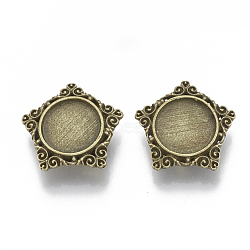 Tibetan Style Alloy Slide Charms Cabochon Settings, Cadmium Free & Nickel Free & Lead Free, Pentagon, Antique Bronze, Tray: 14mm, 24x23x7mm, Hole: 2.5x10mm, about 260pcs/1000g(TIBE-T012-04AB-FF)