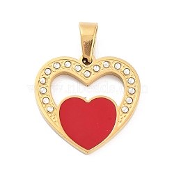 304 Stainless Steel Pendant, with Rhinestone and Enamel, Golden, Heart, 21x21.5x2mm, Hole: 6x4mm(STAS-M062-01G-F)