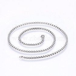 Non-Tarnish 304 Stainless Steel Box Chain Necklaces, with Lobster Claw Clasps, Stainless Steel Color, 17.7 inch(45cm), 2mm(NJEW-F227-09P-03)