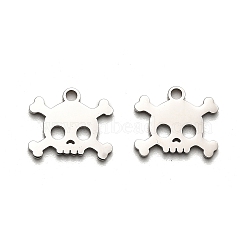 Halloween 316 Surgical Stainless Steel Charms, Laser Cut, Skull Charm, Stainless Steel Color, 11x13x1mm, Hole: 1.6mm(STAS-H190-13P-02)