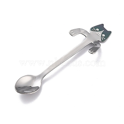 304 Stainless Steel Hanging Spoon, Cat Shape, Gunmetal & Platinum, 116x32x8.5mm(AJEW-P093-01D)