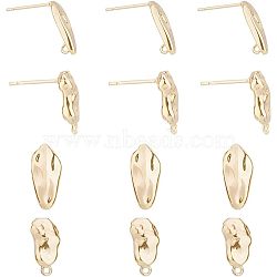 12Pcs 2 Style Brass Stud Earring Findings, with Horizontal Loops and 30Pcs Plastic Ear Nutss, Real 18K Gold Plated, 13.5x6.5mm, Hole: 1.2mm, 16.5x7.5mm, Hole: 1.4mm, Pin: 0.7mm, 6Pcs/style(KK-FH0004-95)