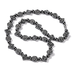 Flat Round & Round & Rhombus Synthetic Non-magnetic Hematite Beaded Necklaces, with Alloy Screw Clasps, 19.69 inch(50cm)(NJEW-Q341-03)