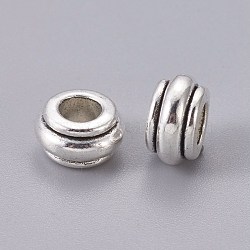 Metal European Beads, Antique Silver, Lead Free & Cadmium Free & Nickel Free, 10mm in diameter, 5.5mm thick, hole: 4.5mm(LFH10314Y-NF)