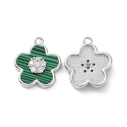 Ion Plating(IP) Brass Micro Pave Cubic Zirconia Pendants, with Shell, Flower, Real Platinum Plated, 17.5x15x4mm, Hole: 1.6mm(KK-A168-06P)