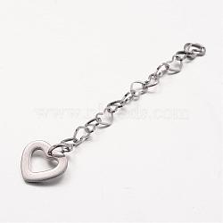 304 Stainless Steel Heart Link Chain Extender, with Heart Charms, Stainless Steel Color, 57.5x3.5mm(FIND-JF00074-04)