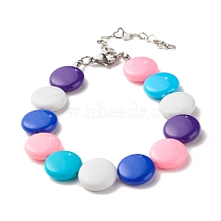 Acrylic Flat Round Beaded Bracelet for Women, Colorful, 7-5/8 inch(19.3cm)(BJEW-JB07551)