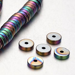 Electroplate Non-magnetic Synthetic Hematite Beads Strands, Heishi Beads, Disc/Flat Round, Multi-color Plated, 8x2mm, Hole: 1mm, about 194pcs/strand, 15.7 inch(G-F300-17C-02)