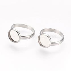 Adjustable 304 Stainless Steel Finger Rings Components, Pad Ring Base Findings, Flat Round, Stainless Steel Color, Tray: 10mm, Inner Diameter: 17mm(STAS-L193-P-10mm)