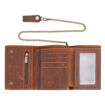 Men's Cowhide Leather Wallets, with Alloy Hanging Chain, Camel, 11.2x8.5x2cm
