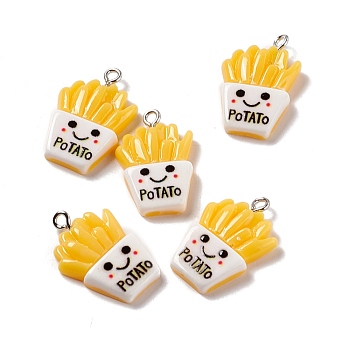 Opaque Resin Pendants, Imitation Food, with Platinum Tone Iron Loops, French Fries, Gold, 24.5x16x4mm, Hole: 2mm