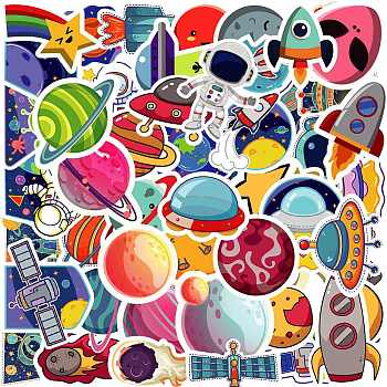 Waterproof PVC Adhesive Stickers, for Suitcase, Skateboard, Refrigerator, Helmet, Mobile Phone Shell, Space Theme Pattern, 40~80mm, 50pcs/bag