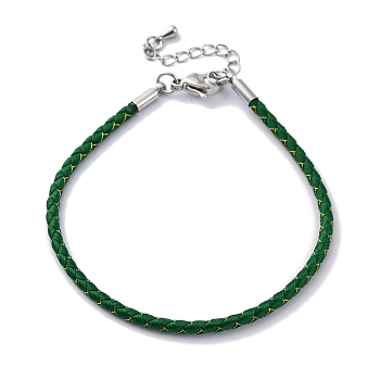 Polyester Cord Braided Bracelet Makings, with Stainless Steel Claw Lobster Clasps, Brass Findings, Long-Lasting Plated, Green, 7-3/8 inch(18.8cm)