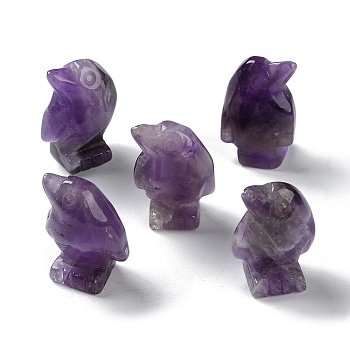 Natural Amethyst Carved Healing Penguin Figurines, Reiki Energy Stone Display Decorations, 12.5~13x18~18.5x26.5~27mm