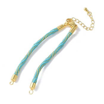 Nylon Cord Bracelets, for Connector Charm Bracelet Making, with Rack Plating Golden Lobster Claw Clasps & Chain Extenders, Long-Lasting Plated, Cadmium Free & Lead Free, Cyan, 5-3/4~6x1/8x1/8 inch(14.7~15.2x0.3cm)