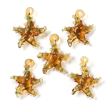 Handmade Lampwork Pendants, Bumpy, Starfish, Peru, 28~34x27~30x7~8.5mm, Hole: 2~2.5mm