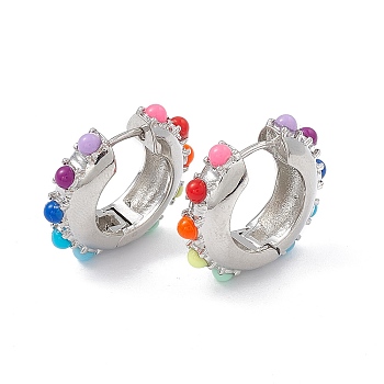 Colorful Resin Beaded Hoop Earrings, Brass Jewelry for Women, Platinum, 21x23.5x6mm, Pin: 0.9mm