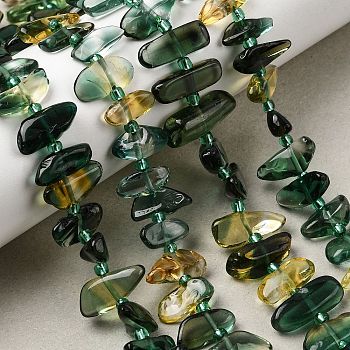 Synthetic Green and Yellow Quartz Beads Strands, Nuggets, with Seed Beads, 9~16x4~8x3~8mm, Hole: 0.9mm, about 47~55pcs/strand, 15.35~16.14''(39~41cm)