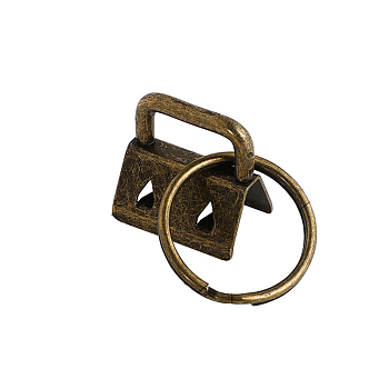 Iron Ribbon Ends with Keychain Split Ring, for Key Clasp Making, Antique Bronze, Ring: 24x1.5mm, End: 21x21x14mm