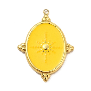 304 Stainless Steel Pendants, with Enamel, Oval with Star Charm, Golden, Yellow, 24x18x2mm, Hole: 1.4mm