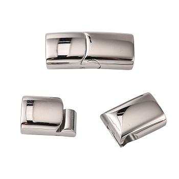 316 Surgical Stainless Steel Magnetic Clasps with Glue-in Ends, Rectangle, Stainless Steel Color, 23x10x6mm, Inner Diameter: 8x4mm