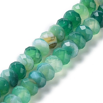 Natural Banded Agate/Striped Agate Beads Strands, Dyed & Heated, Faceted Rondelle, Medium Aquamarine, 8~8.5x5~5.5mm, Hole: 1mm, about 72pcs/strand, 15.24~15.35''(38.7~39cm)