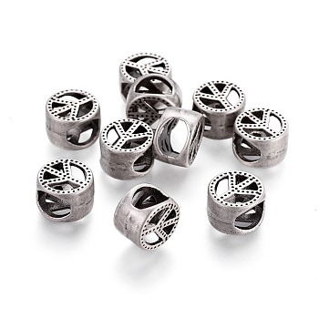 Tibetan Style Alloy European Beads, Large Hole Beads, Peace Sign, Lead Free & Nickel Free & Cadmium Free, Thailand Sterling Silver Plated, 10x7mm, Hole: 5mm
