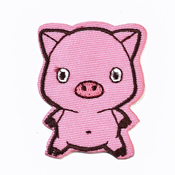 Pig Appliques, Computerized Embroidery Cloth Iron on/Sew on Patches, Costume Accessories, Pink, 51.5x38x1mm