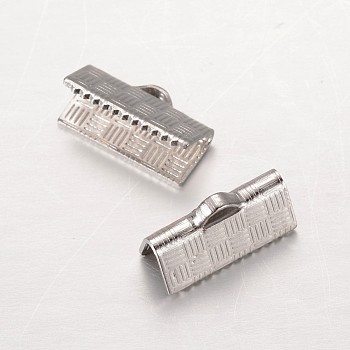 304 Stainless Steel Ribbon Crimp Ends, Rectangle, Stainless Steel Color, 5x13mm, Hole: 1x2.5mm
