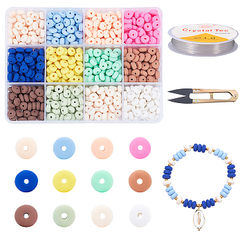 Elite DIY Jewelry Making Kit, Including Handmade Polymer Clay Beads, Crystal Elastic Thread, Steel Scissors, Mixed Color, Beads: 6~7x3mm, Hole: 1.5mm, 840pcs