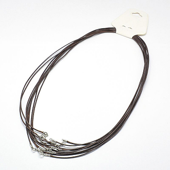 Waxed Cotton Cords, for Necklace Making, with Sterling Silver Findings and Spring Ring Clasps, Brown, Platinum, 458x1mm