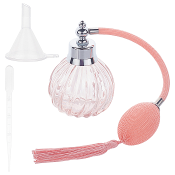 Glass Spray Bottles, Perfume Bottle, Refillable Cosmetic Bottle, with Mini Transparent Plastic Funnel Hopper and 3ML Disposable Plastic Dropper, Salmon, Glass Spray Bottles: about 10x28x10cm, Capacity: 80ml(2.7 fl. oz)
