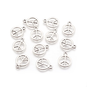 Tibetan Style Alloy Charms, Peace Sign, Antique Silver, Cadmium Free & Nickel Free & Lead Free, 15x12x1mm, Hole: 1.5mm