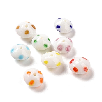 Handmade Lampwork Beads, Rondelle with Polka Dots Pattern, Mixed Color, 14x9mm, Hole: 1mm