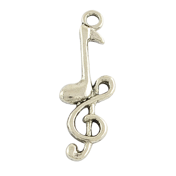 Tibetan Style Alloy Pendants, Musical Note, Cadmium Free & Nickel Free & Lead Free, Antique Silver, 31x11x2.5mm, Hole: 2mm, about 650pcs/1000g