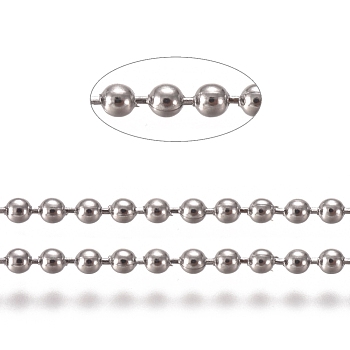 304 Stainless Steel Ball Chains, with Card Paper, Stainless Steel Color, 1.6mm