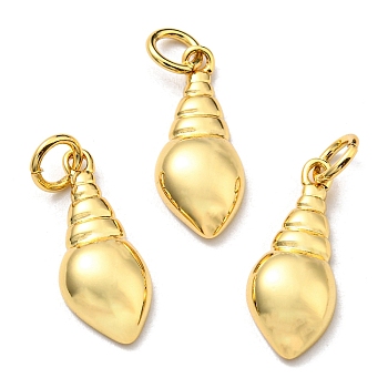 Brass Pendants, with Jump Ring, Long-Lasting Plated, Lead Free & Cadmium Free, Conch Charm, Real 18K Gold Plated, 17.5x7x3mm, Hole: 3mm