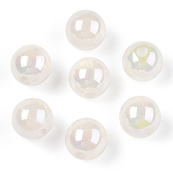 Translucent Resin Beads, Glitter Beads, Round, Beige, 8x7.5mm, Hole: 1.8mm