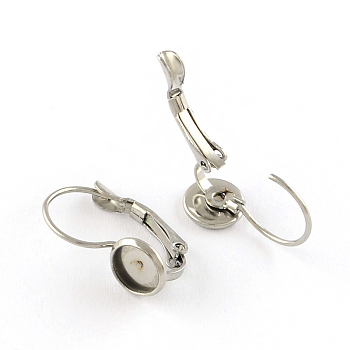 Smooth Surface 304 Stainless Steel Leverback Earring Findings, Flat Round Tray, Stainless Steel Color, Tray: 6mm, 19x8mm, Pin: 0.8mm