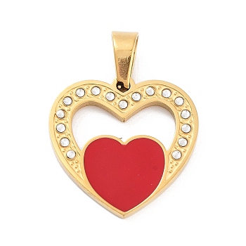 304 Stainless Steel Pendant, with Rhinestone and Enamel, Golden, Heart, 21x21.5x2mm, Hole: 6x4mm