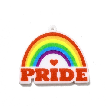 Pride Style Printed Acrylic Rainbow Pendants, Rainbow Pattern, 33.5x38x2.5mm, Hole: 1.6mm