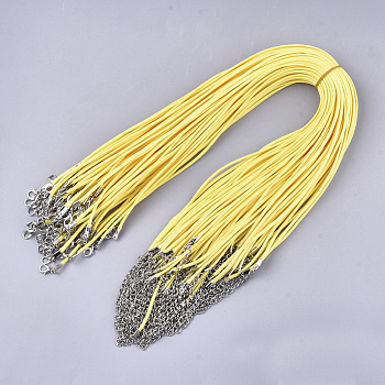 Waxed Cord Necklace Making, with Zinc Alloy Lobster Clasps, Platinum, Yellow, 17.8 inch~18 inch(45.5~46cm), 2mm