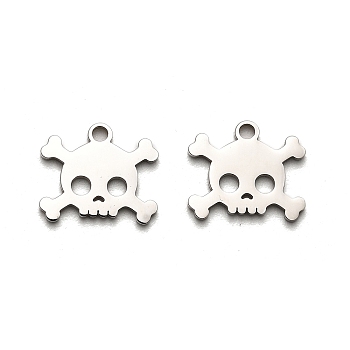 Halloween 316 Surgical Stainless Steel Charms, Laser Cut, Skull Charm, Stainless Steel Color, 11x13x1mm, Hole: 1.6mm
