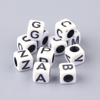 Opaque Horizontal Hole Acrylic Beads, Mixed Letters, Cube, Letter, 6x6x6mm, Hole: 3mm, about 3000pcs/500g