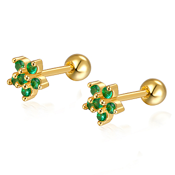 S925 Sterling Silver Flower Stud Earrings, with Cubic Zirconia, Golden, Golden, 5x3mm