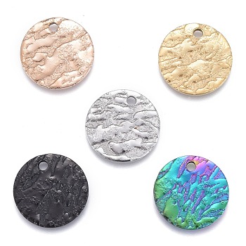 304 Stainless Steel Charms, Textured, Laser Cut, Flat Round, Mixed Color, 10x1mm, Hole: 1.4mm
