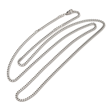 304 Stainless Steel Curb Chain Necklaces, for Beadable Necklace Making, Stainless Steel Color, 29.53 inch(75cm), Wide: 2.5mm
