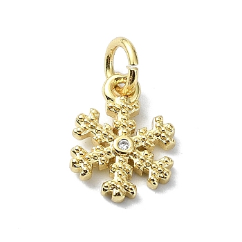 Brass Micro Pave Clear Cubic Zirconia Charms, with Jump Ring, Snowflake Charm, Real 18K Gold Plated, 12x9x1.5mm, Hole: 3mm